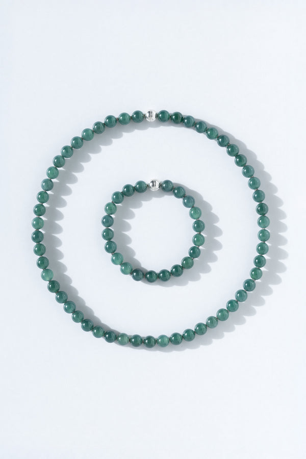 Modern matriarch Ouvelle Bead Set Guatemalan Green Blue Jade Necklace Bracelet