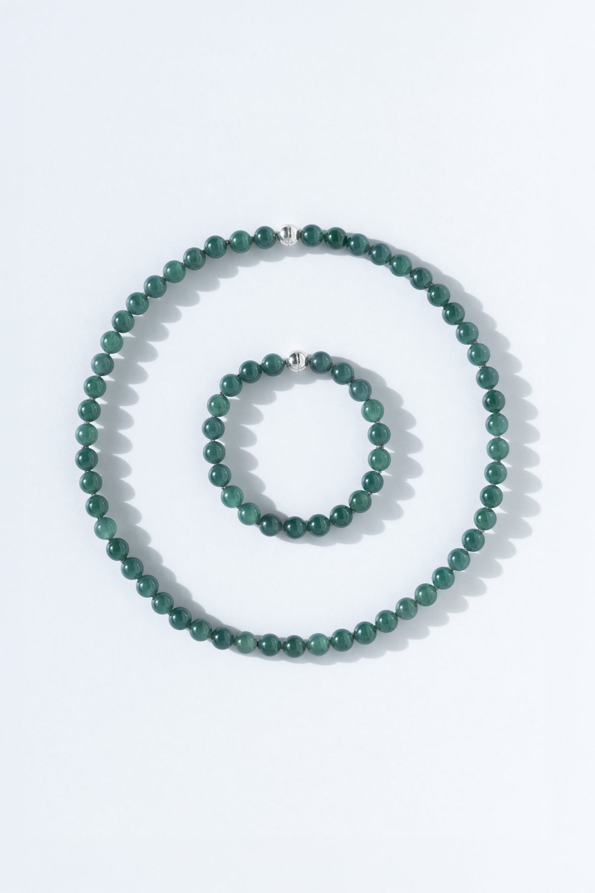 Guatemalan Jade Beaded Necklace and Bracelet Set on White Ouvelle Jewelry