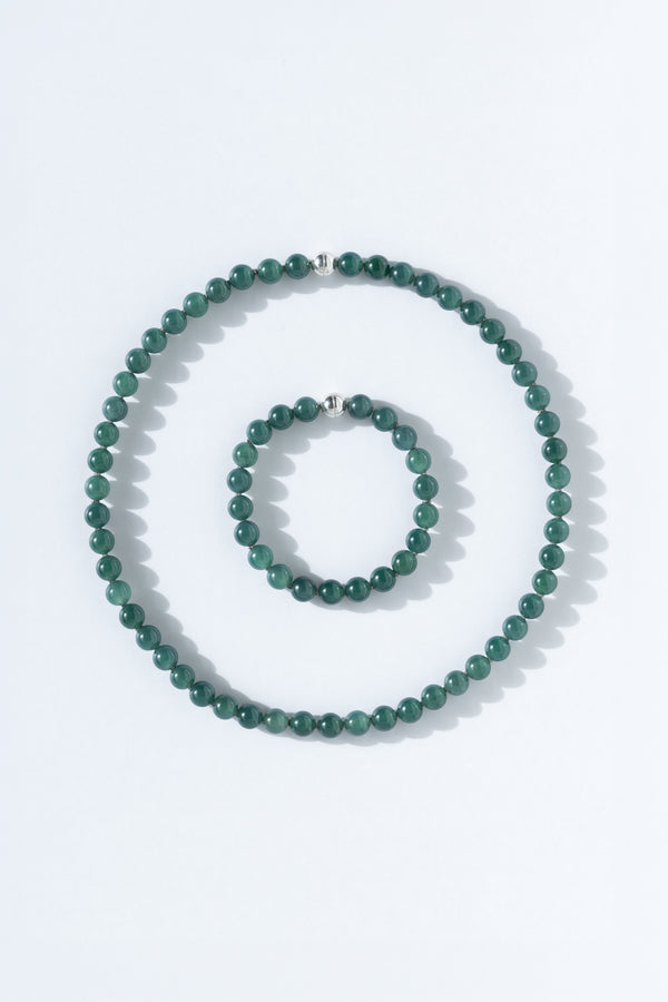 Guatemalan Jade Beaded Necklace and Bracelet Set on White Ouvelle Jewelry