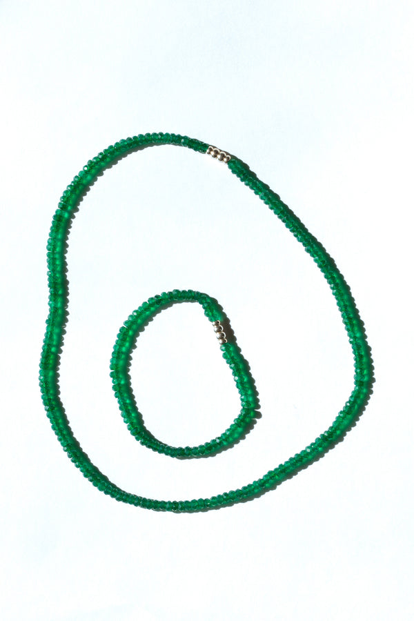 Ouvelle Bead Baby Beaded Green Onyx Necklace & Bracelet Set on white background