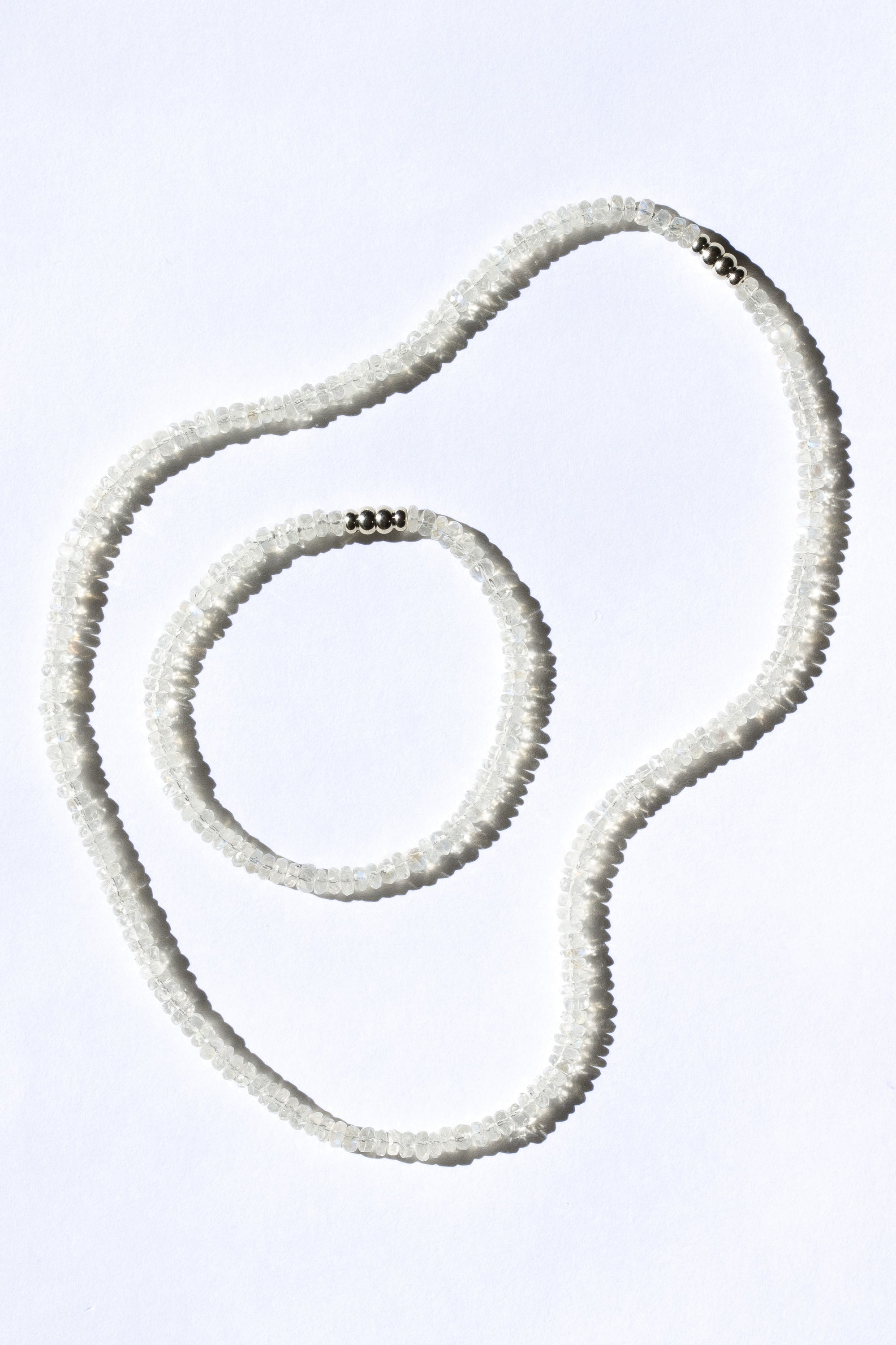 Ouvelle Bead Baby Beaded Rainbow Moonstone Necklace & Bracelet Set on white background
