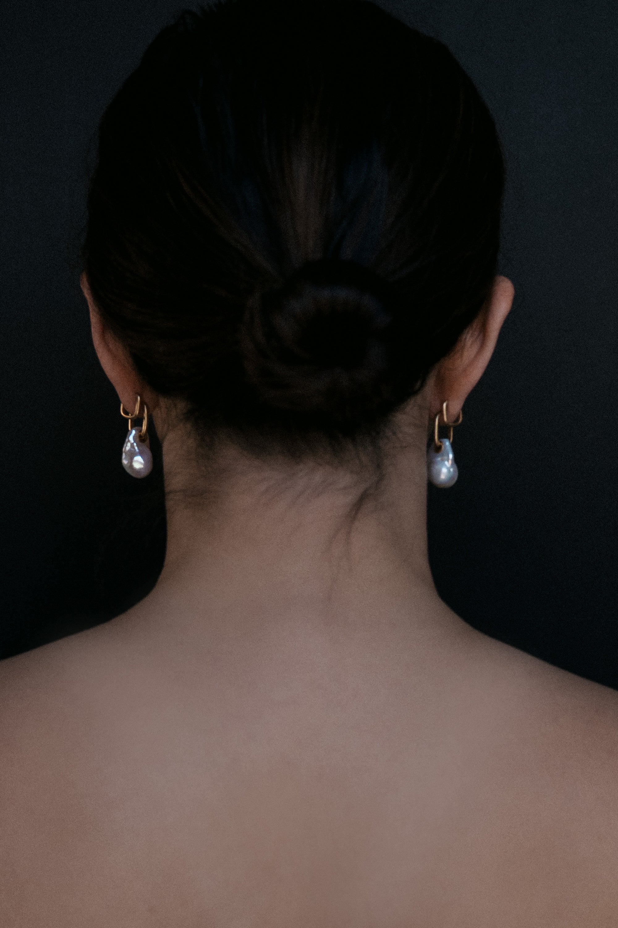 Mother of Pearl Baroque Fireball and 18k Gold Earrings worn on model
