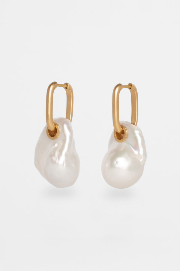 Mother Of Pearl Baroque Pearl 18k Gold Earrings On White Background