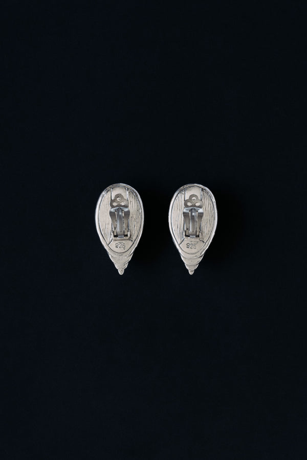 Back view of vintage fluted shell clip earrings showing clip mechanism and 925 hallmark