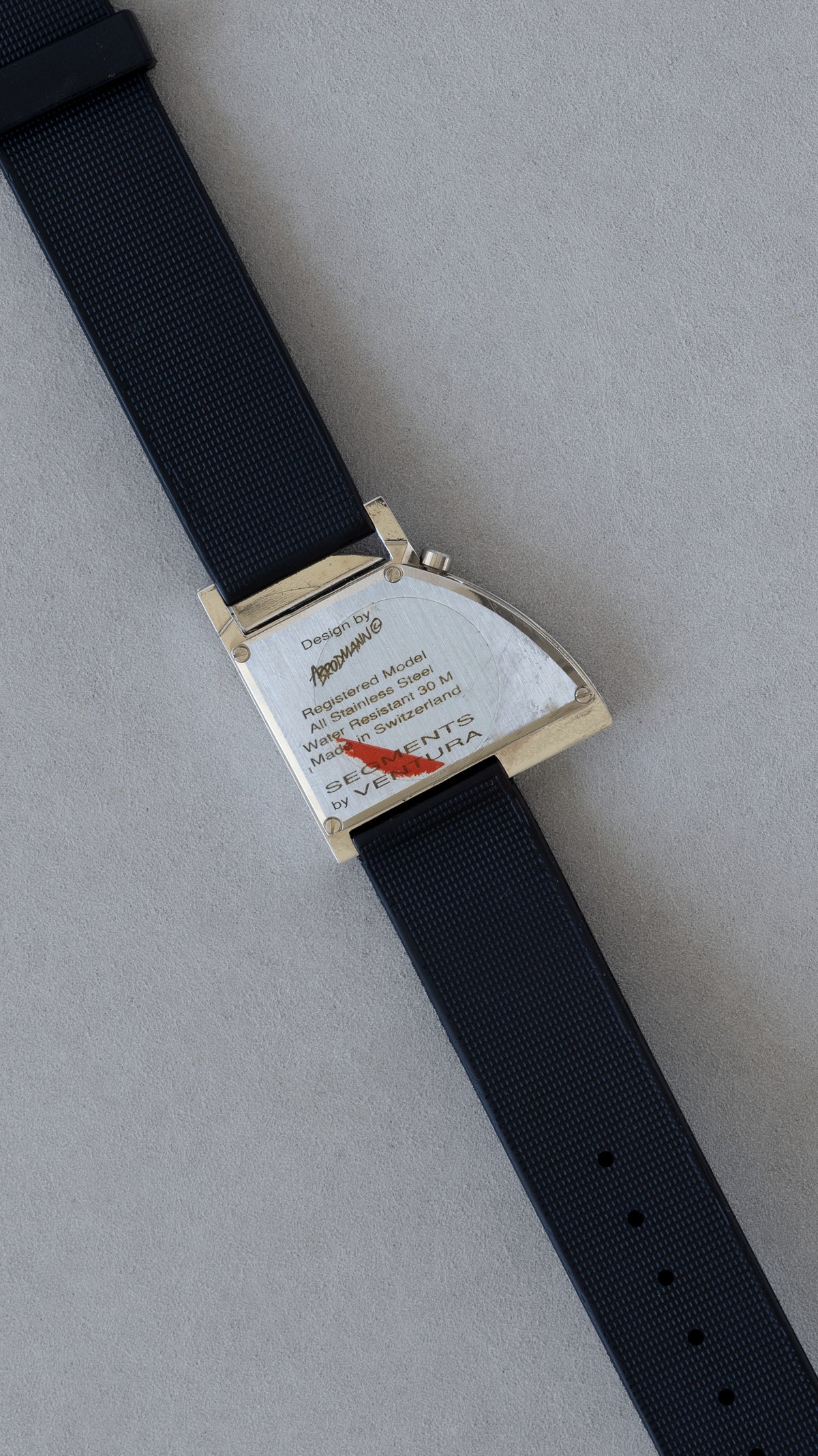 Segments by Ventura watch caseback, designed by A. Brodmann, stainless steel