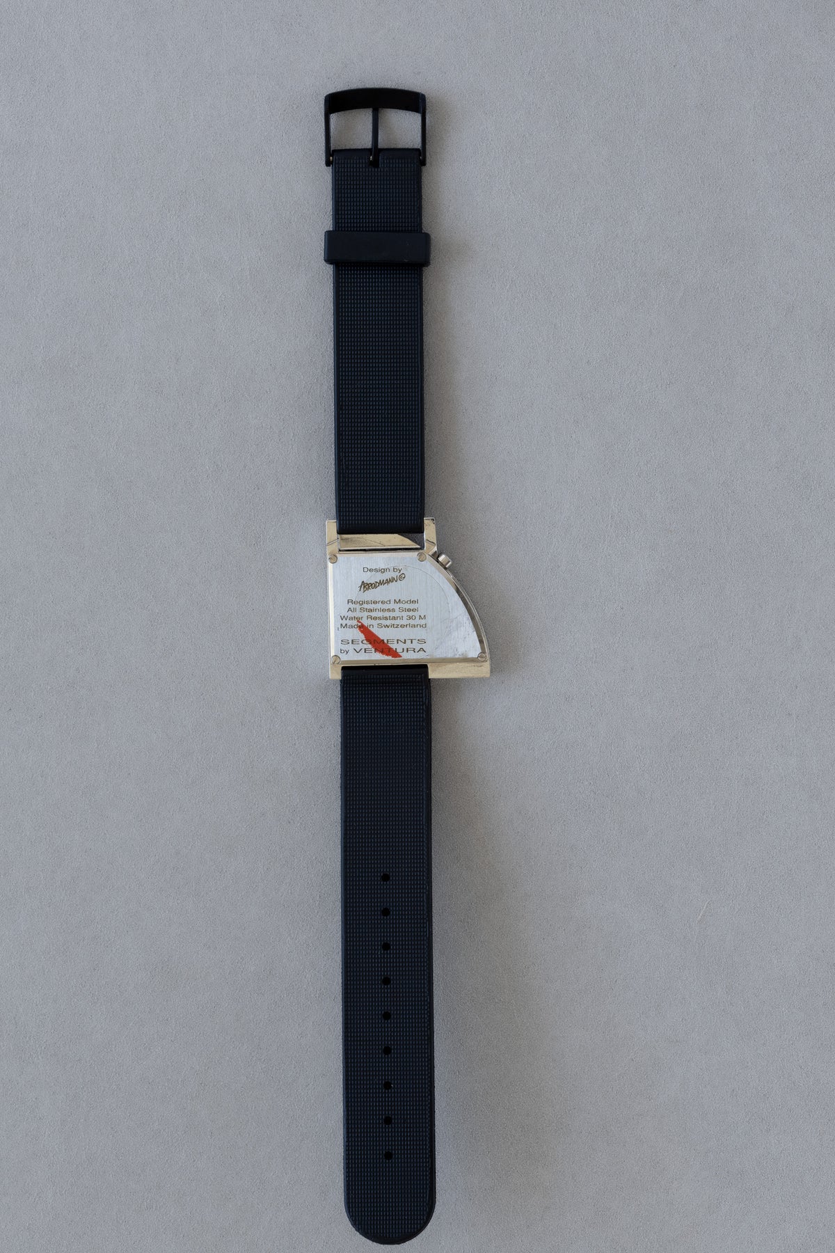 Segments by Ventura watch caseback, designed by A. Brodmann, stainless steel